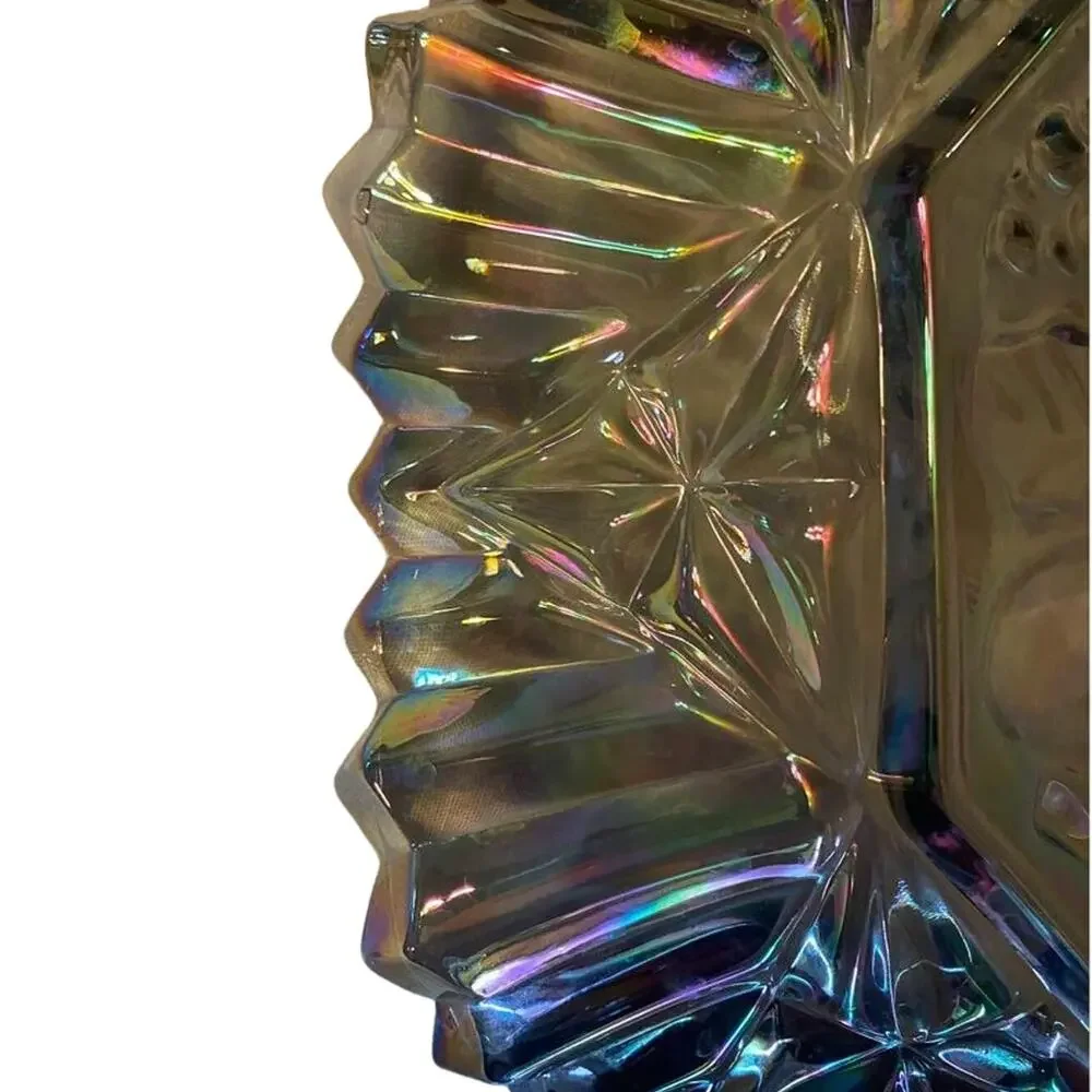 Smoke iridescent carnival glass Federal Glass platter Pioneer Fruit design 10